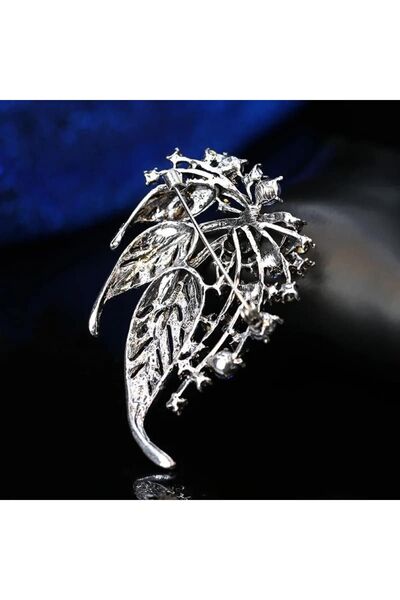 ESJ Kristal Zirkon Taş Yaprak Detay Kadın Broş Zynp040 Ebat:4,5*7 Cm