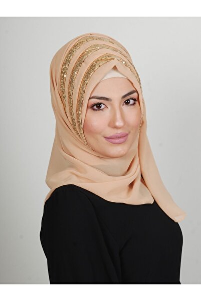 Yasmin S'H'E Payetli Modern Hazır Türban Gold Renk