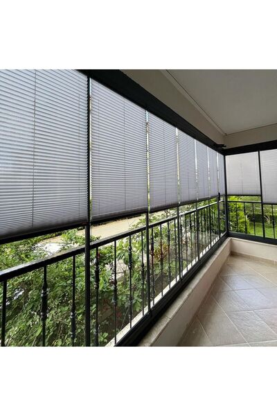 Arzey Home Gri Plise Katlanır Cam Balkon Perdesi - Ofis Perdesi - Ev Perdesi ...