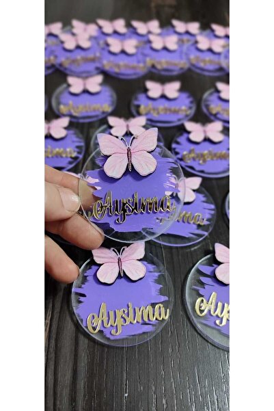 hoby shop PLEKSİ MOR-PEMBE  KELEBEK MAGNET 20 ADET