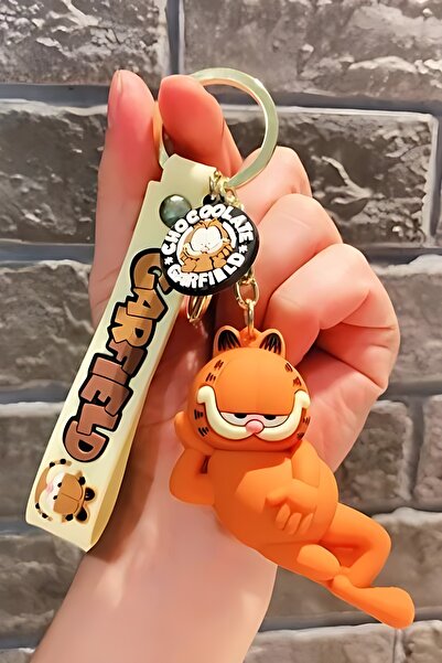 Afra Tedarik Garfield Yatan Turuncu Figürü Anahtarlık Aksesuar Çanta Süsü Silikon 3D Aksiyon Figürü