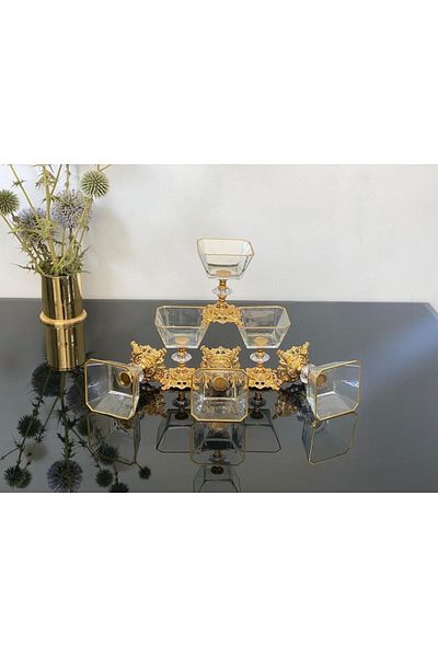 daisyglass Lava Glass Luxury Gold Footed Bowl 6-Piece Magnolia Ice Cream Holder