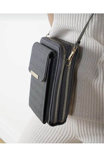 ylzstore Black Leather Strap Bag with Card Holder, Magnetic Front Cover Pocke...