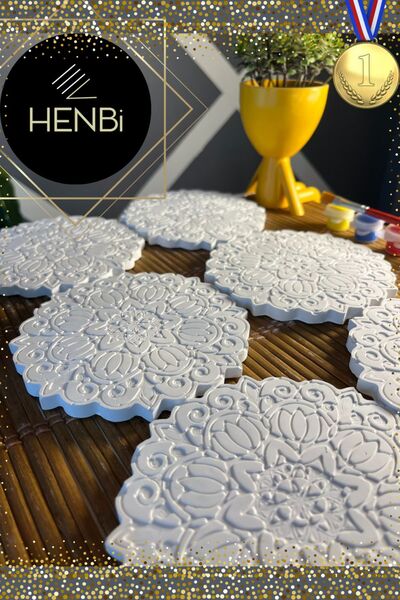 HENBi Mandala 3 (6 ADET) (3D) Xxl Taş Boyama Otonom Gelişim Çocuk Etkinliği T...