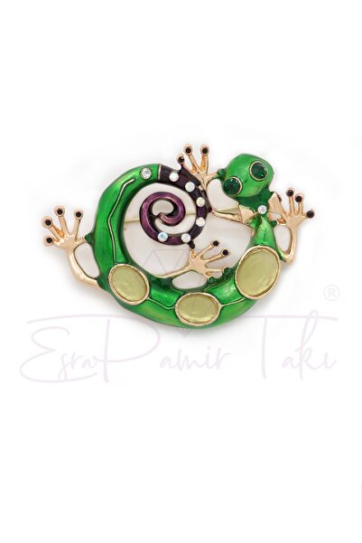 Esra Pamir Sevimli Yeşil Kertenkele Broş