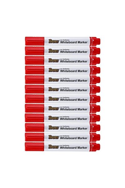 Brons Doldurulabilir Beyaz Tahta Kalemi 12`li Kutu Kırmızı