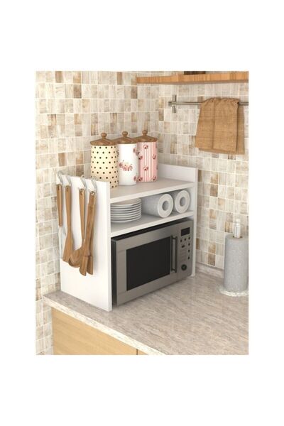 TALAŞTOZUM Beyaz Tezgah Üstü Raf - Fırın, Mıkrodalga Organızer Düzenleyici -ç...