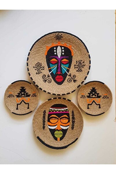 Joly El Yapımı Afrikan Tabak Etnik Hasır Tabak Seti Bohem Duvar Dekoru Afrika Tabak