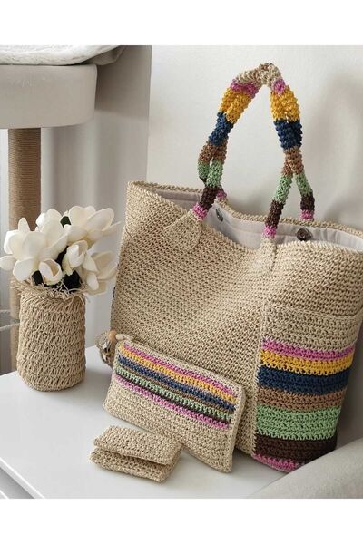 ASHOO El Örgüsü Çanta, Cüzdan, Kartlık (kağıt Ip)