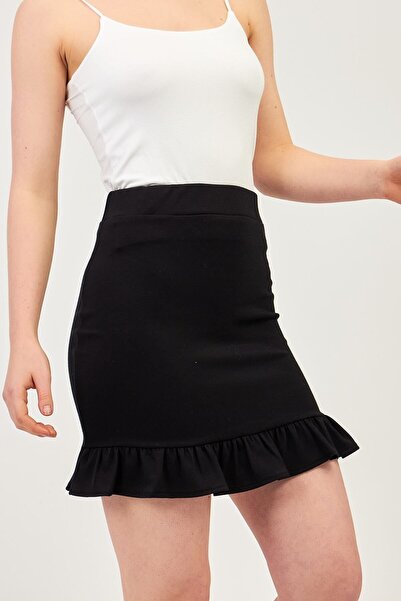 Elia Moda تنورة نسائية صغيرة مكشكشة من الفولاذ الأسود