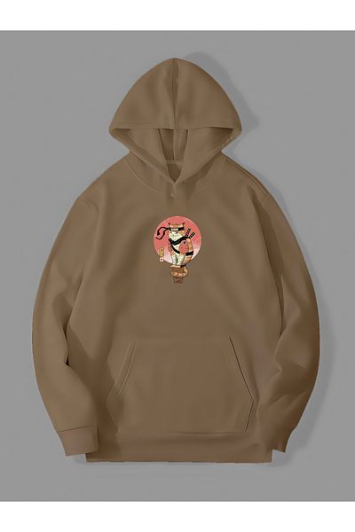Harmandar Φούτερ με κουκούλα Ninja Cat Printed - Bone Kangaroo Pocket Hoodie, 3 κλωστές