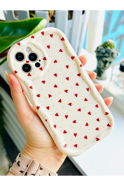 Go Aksesuar حافظة بتصميم مطبوع عليها قلوب حمراء متوافقة مع هاتف iPhone 12 و12 Pro