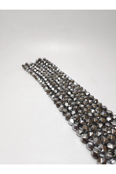 Yüksel Boncuk 9 Mm Silver Colored Hematite Prism Stone - Natural Hexagon String