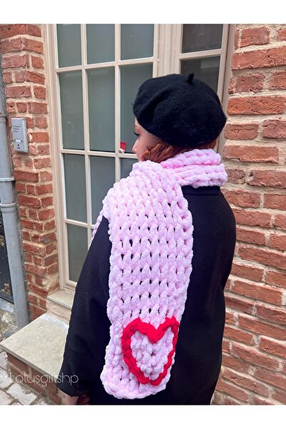 EL YAPIMI Puffy Kalpli Termal Peluş Atkı, Sevgiliye Hediye (renk kişiselleştirilebilir)