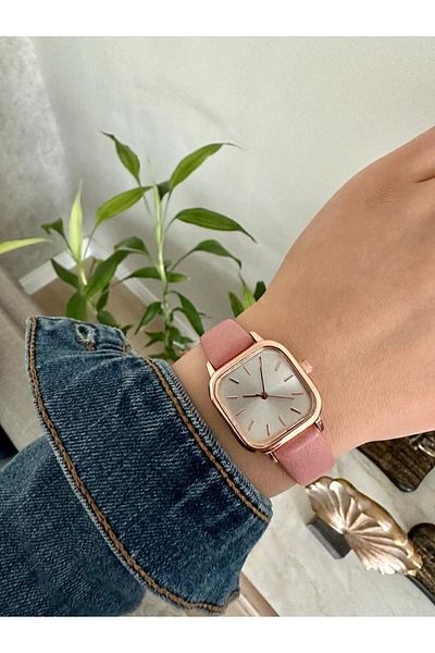 Spectrum Women's Gold Case Pink Strap Cord And Box Wrist Watch