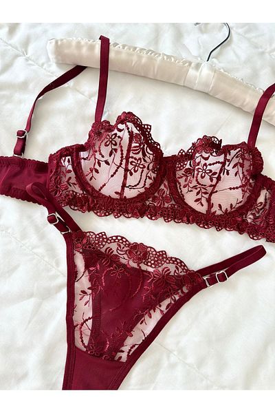 Feruzdesign Burgundy Underwire marte Bralet Set
