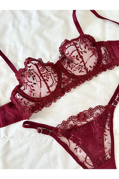 Feruzdesign Burgundy Underwire marte Bralet Set