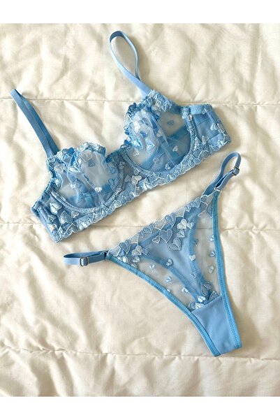 Feruzdesign Shay Blue Bralet and Underwire Suit Set