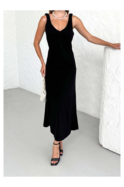 Elif Özbey Butik Μαύρο φόρεμα με λουράκι ώμου με λεπτομέρειες