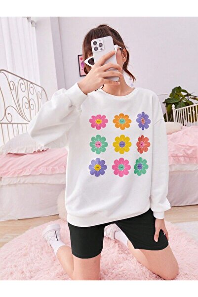 MORNİNG KİDS Κοριτσίστικο φούτερ με πολύχρωμες μαργαρίτες με στάμπα λευκής λα...