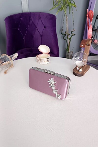 LA CALZATURE Geanta de dama din satin de prune cu accesorii Star Stone