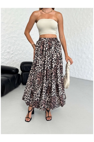 Elif Özbey Butik Сукня з леопардовим принтом і рукавами-ліхтариками - Bel Lastikli