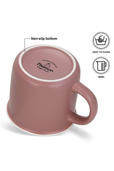 Fissman 2-Piece Printed Coffee Mug 380mL ''HELLO'', Ceramic Coffee Mug with Handle