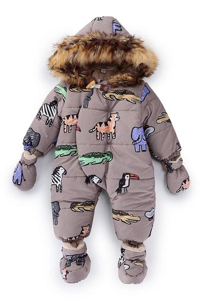 ModaCity Winter Cute Forest Animals Figured Jumpsuit - Furry Hood and Leaf Inner Lining