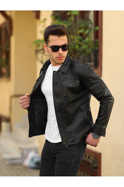 BOYS MANS Men's Leather Coat Winter Coat Leather Jacket coat with cap