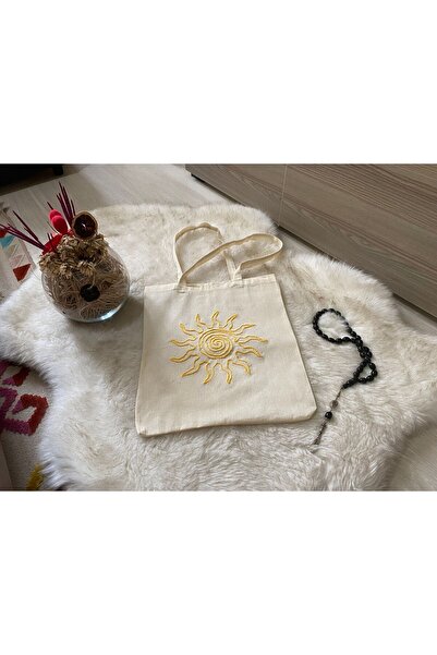 NEŞELİ HOME Punch nakış işleme,bez çanta(poşet),Güneş deseni 35x40