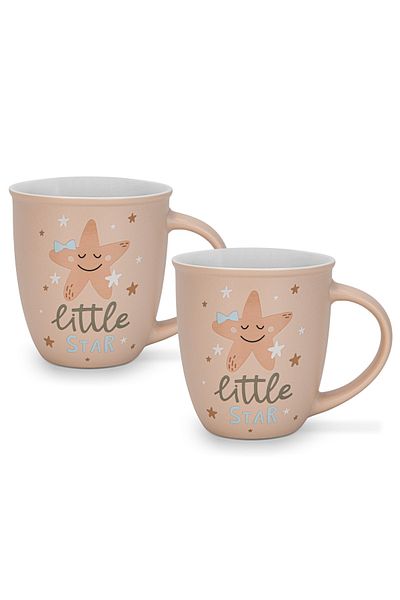 Fissman 2-Piece Printed Coffee Mug 380mL ''LITTLE STAR'', Ceramic Coffee Mug with Handle