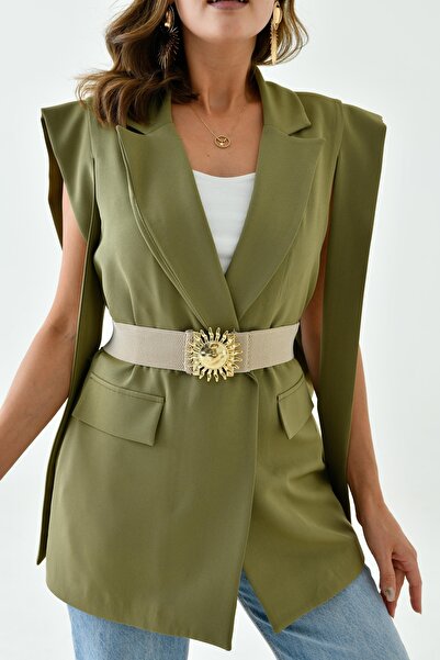 WOMAN VISION 1924 Model Beige Elastic Belt - with Sun Buckle Design