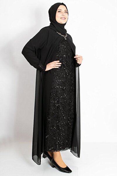 SUBU TASARIM Black Sequined Evening Dress - Tbs2218