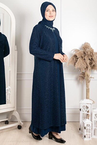 SUBU TASARIM Βραδινό φόρεμα Navy Blue - Κολιέ Λεπτομέρεια, Μοντέλο TBS2220