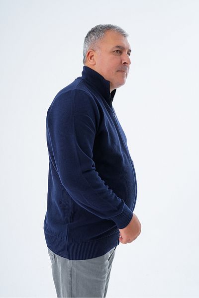 Trist Star Ανδρική ζακέτα πλεκτή Navy Blue Plus Size - Με φερμουάρ, γιακάς, 100% βαμβάκι - TRIST-2114