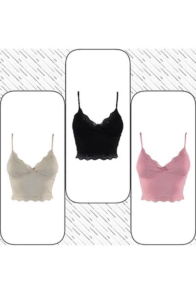 ACTRİS 3-piece lace Crop Set - Bustier Blouse with Straps and Pads