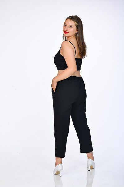 Kamex Large Size Black Dumbbell Cigarette Pants - Pocketed