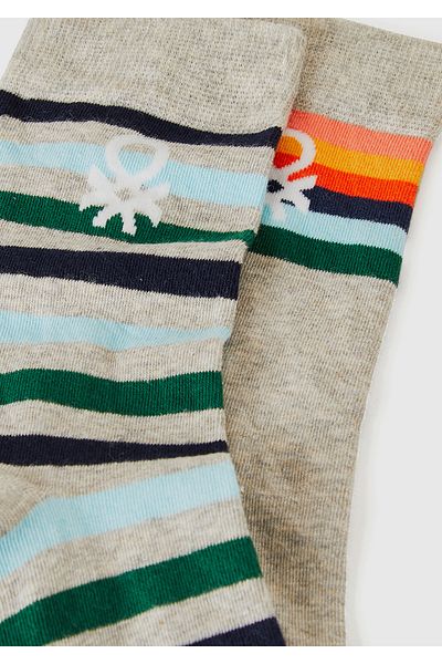 United Colors of Benetton Унисекс комплект от 2 дълги чорапи с лого в сиво