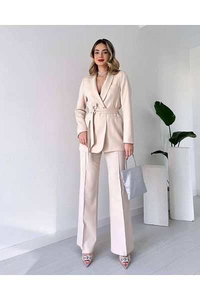 Moda İkra Öves blézer dzseki és széles szárú nadrág szett - női
