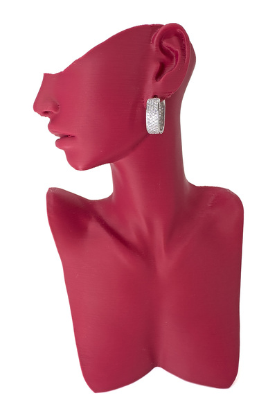 MoraMor Gümüş Renkli Uzakdoğu İşi Zirkon Taşlı Halka Küpe