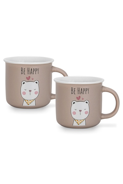 Fissman كوب قهوة مطبوع مكون من قطعتين، سعة 380 مل، "BE HAPPY"، كوب قهوة سيراميك بمقبض