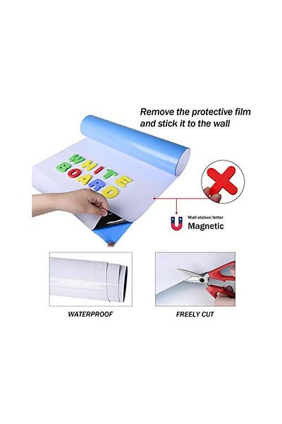 Hdg 60x90 Cm White Board - Adhesive, Erasable Wall, Magnetic Message Chart, 4 Pens