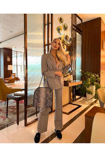 Moda İkra Belted Blazer Jacket and Wide Leg Trousers Set - Women