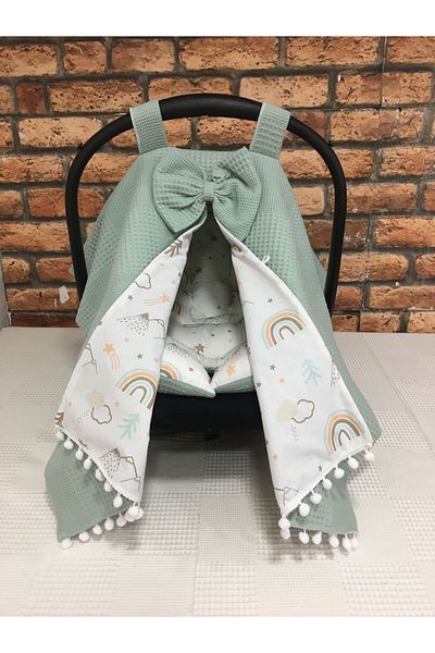 BUSEBABYHOME Green Stroller Cover and Stroller Cushion Set of 2