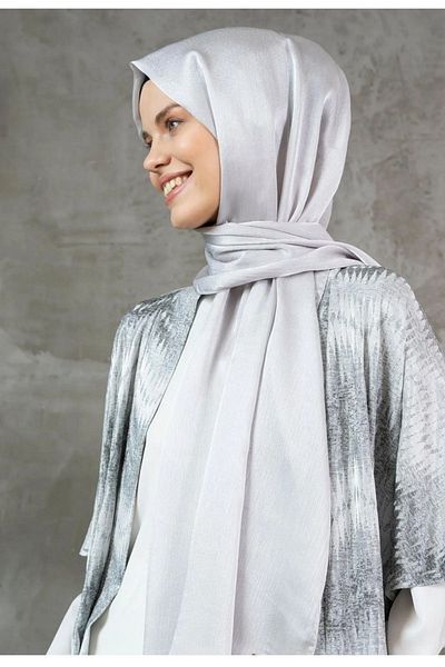 Octopus Shiny Satin Textured Chiffon Hijab Evening Dress and Shawl