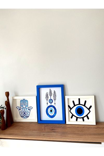 DEKORMED Blue Evil Eye and Fatma Themed 3-piece Board Set