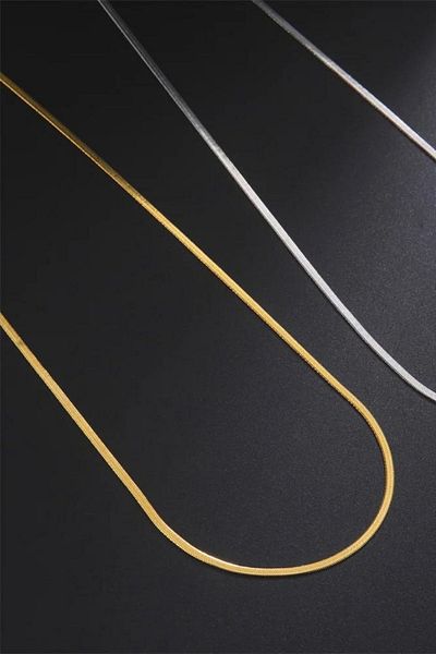 senfonijewelry 316L Steel Thin Italian Scrunch Chain Necklace Gold Color Non Tarnish Antiallergic Width 2mm Length 45cm