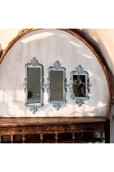 Peramari Dekoratif Polyester Üçlü Dikdörtgen Ayna Takımı Gümüş