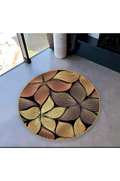 Rugs Modern Halı Mira Round Beige Brown Tones Floral Patterned Woven Base Dec...