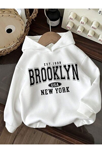 MORNİNG KİDS Hanorac alb cu glugă Brooklyn New York imprimat pentru băieți și...